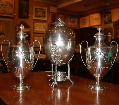 Lot 579 - Pair of Continental Silver Covered Urns...