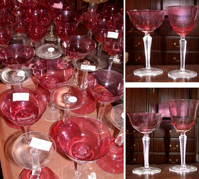Lot 489 - Group of Cranberry and Colorless Cut Glass...