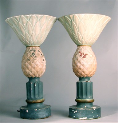 Lot 164 - Pair of Painted Composition Pineapple-Form Lamps