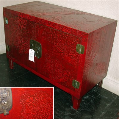 Lot 133 - Oriental Style Red Lacquered Cabinet