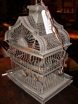 Lot 197 - Pierced Metal Bird Cage Form Light Fixture