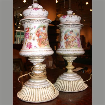 Lot 280 - Two Continental Floral Decorated Porcelain Lamps