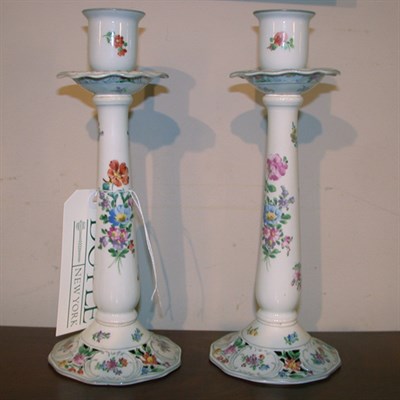 Lot 306 - Pair of Sevres Style Porcelain Candlesticks
