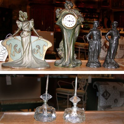 Lot 321 - Art Nouveau Letter Stand and Desk Clock...