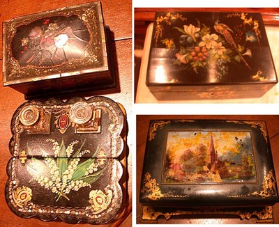 Lot 337 - Group of Three Victorian Black Lacquered Jewel...