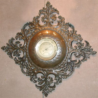 Lot 394 - Victorian Style Hammered Copper Barometer