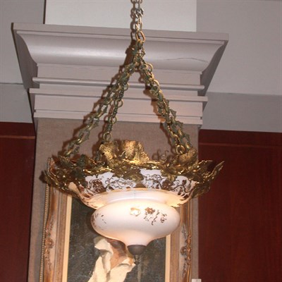 Lot 432 - Victorian Gilt-Metal and Opaline Glass Light...