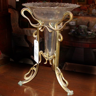 Lot 459 - Art Nouveau Gilt-Metal and Cut Glass Vase