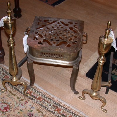 Lot 491 - Pair of Federal Style Brass Andirons and a...