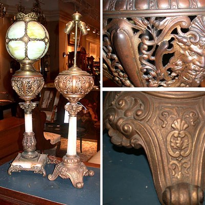 Lot 492 - Two Victorian Onyx and Gilt-Metal Lamps