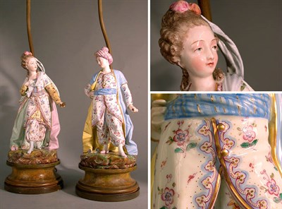 Lot 447 - Pair of Meissen Style Porcelain Figures Each...