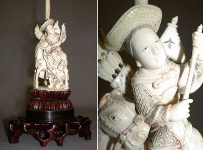 Lot 378 - Carved Ivory Figural Group of a Warrior and...