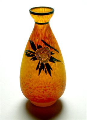 Lot 194 - Delatte Enameled Glass Vase Of teardrop form,...