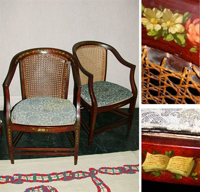 Lot 728 - Pair of Edwardian Painted Mahogany Armchairs