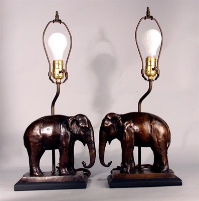 Lot 587 - Pair of Patinated-Metal Elephant-Form Lamps