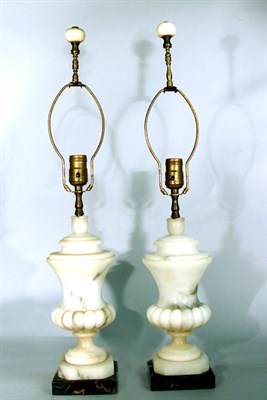 Lot 345 - Pair of Alabaster Urn-Form Lamps