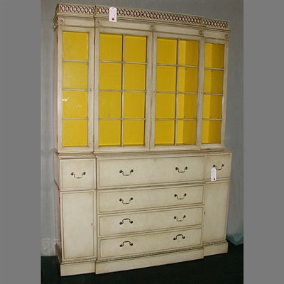 Lot 218 - Georgian Style Painted Breakfront Bookcase...