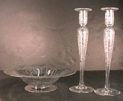 Lot 714 - Pair of Cut Glass Candlesticks Together with a...