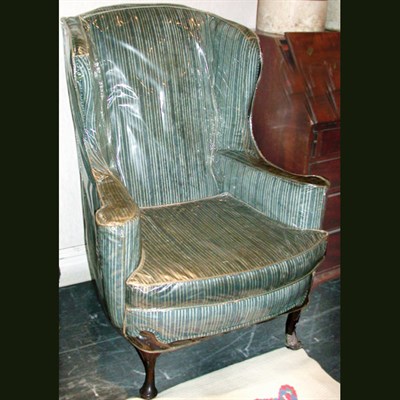 Lot 244 - Georgian Style Upholstered Mahogany Wing Chair