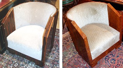 Lot 252 - Pair of Art Deco Style Burl-Wood Armchairs...
