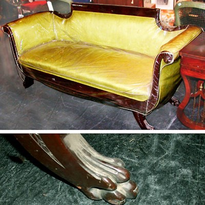 Lot 312 - Empire Style Upholstered Mahogany Sofa