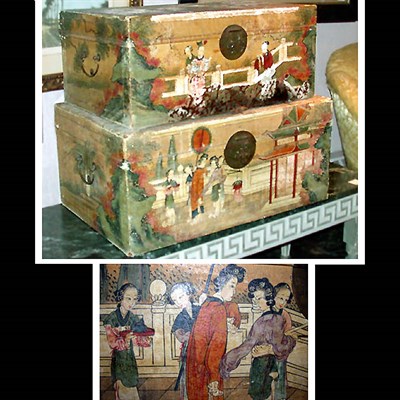 Lot 329 - Two Chinese Pigskin Trunks