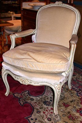 Lot 443 - Pair of Louis XV Style Painted and Upholstered...