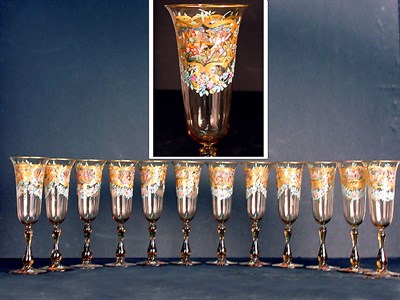 Lot 654 - Set of Twelve Continental Enameled Goblets