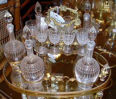 Lot 538 - Victorian Brass and Glass Decanter Set