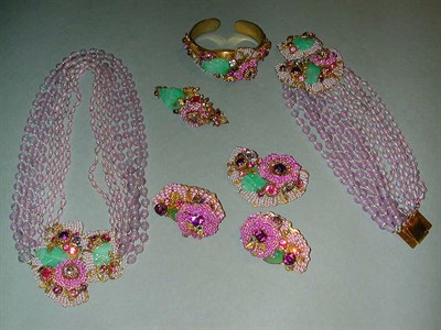 Lot 394 - Miriam Haskell Pink Bead Suite Early 1950s...
