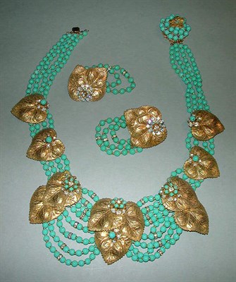 Lot 459 - Miriam Haskell Turquoise and Gold Leaf Suite...