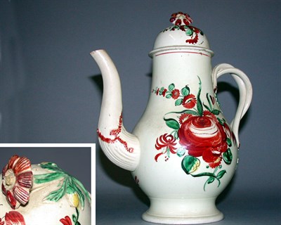 Lot 102 - English Floral Decorated Creamware Coffee Pot...