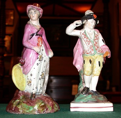 Lot 346 - Two Staffordshire Pottery Figures One...