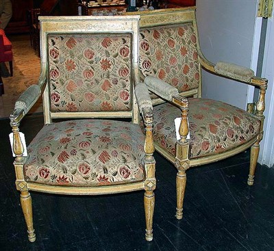 Lot 157 - Pair of Italian Neoclassical Painted Armchairs