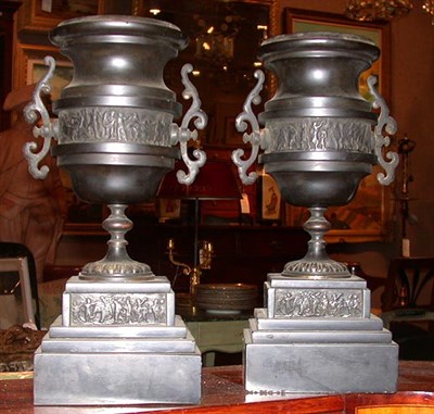 Lot 694 - Pair of Renaissance Revival Bronze and Slate Urns