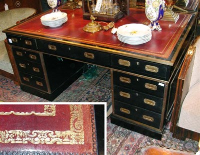 Lot 610 - Regency Style Brass Mounted Campaign Desk With...