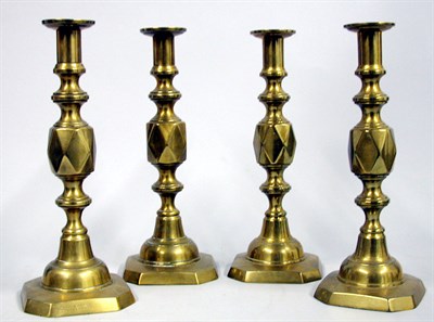 Lot 445 - Set of Four Brass Candlesticks Each standard...