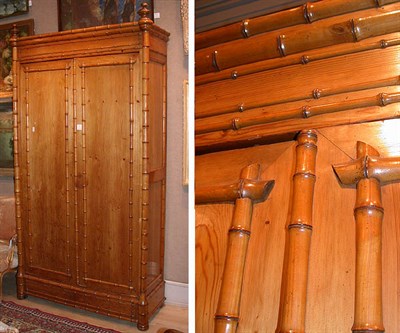 Lot 439 - Victorian Faux Bamboo Pine Armoire