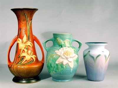 Lot 368 - Two Roseville Pottery Vases Together with a...