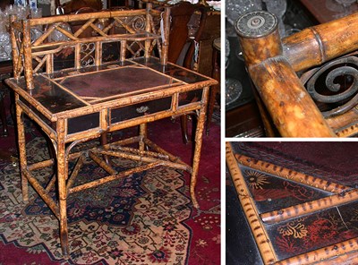 Lot 421 - Victorian Chinoiserie Decorated Leather Inset...