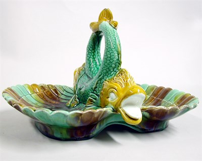 Lot 469 - Majolica Bowl In the form of a dolphin flanked...