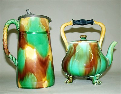 Lot 476 - Majolica Teapot and Jug Each with green and...