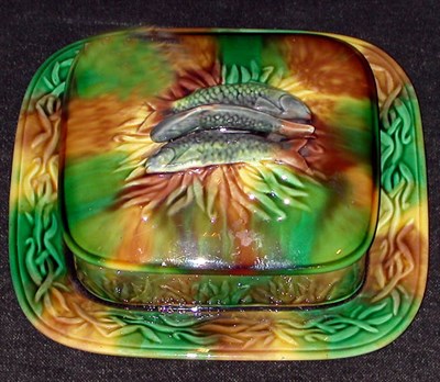 Lot 475 - Majolica Sardines Form Covered Serving Dish