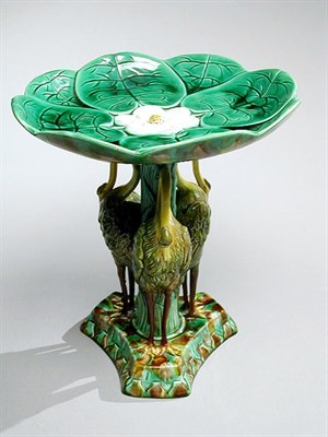 Lot 457 - Majolica Compote The bowl molded with a lily...