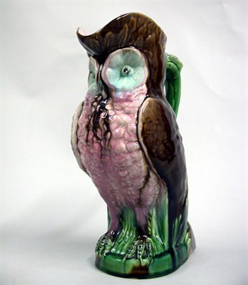 Lot 470 - Majolica Owl Pitcher Realistically modeled, in...