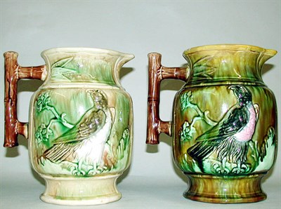 Lot 484 - Two Majolica Wardel Bird Pitchers Each with...