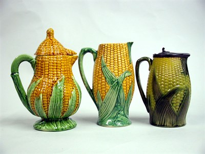 Lot 482 - Group of Three Majolica Jugs Each molded as a...