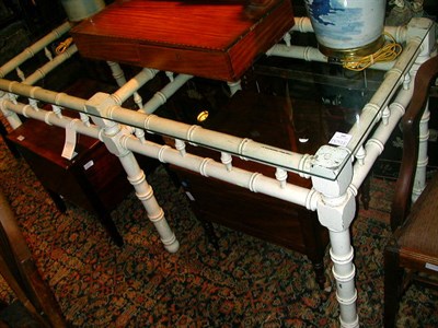 Lot 160 - Painted Faux Bamboo Glass Top Console