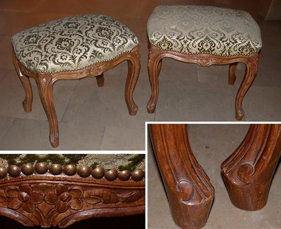 Lot 682 - Pair of Louis XV Style Upholstered Walnut Stools