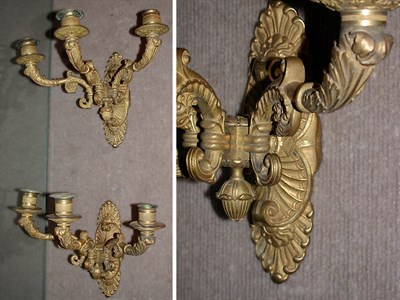 Lot 326 - Pair of Empire Gilt-Bronze Three-Light Sconces...